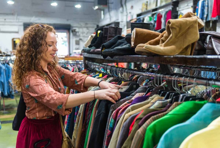 Femme achetant des vétements d'occasion